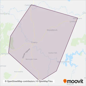 Mapa del área de cobertura de Cowra Bus Service