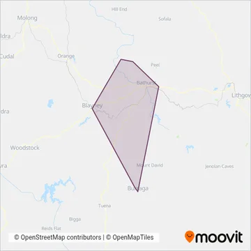 Mapa del área de cobertura de Bathurst Buslines