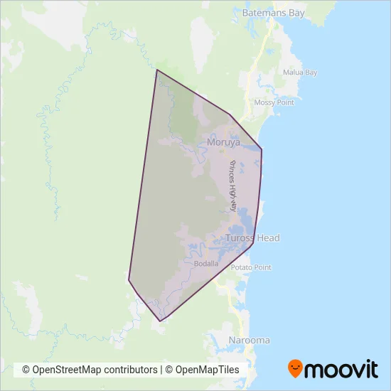 Mapa del área de cobertura de Marshall's Bus & Coach Company Pty Ltd