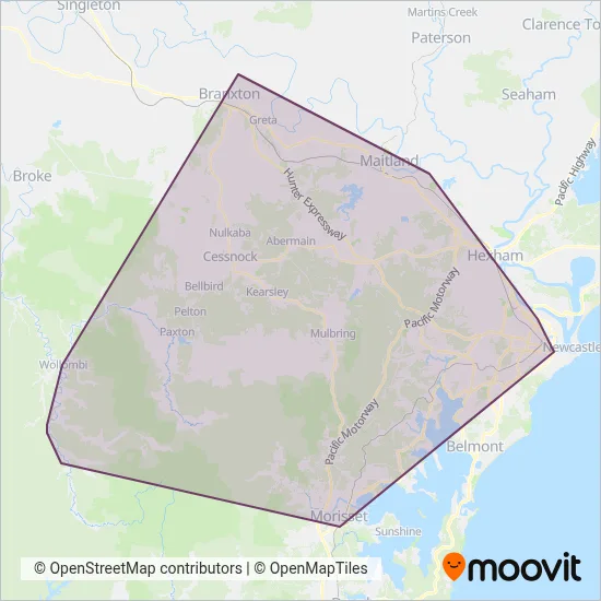 Mapa del área de cobertura de Rover Coaches
