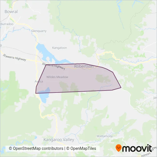 Mapa del área de cobertura de Robertson Bus Service Pty Ltd