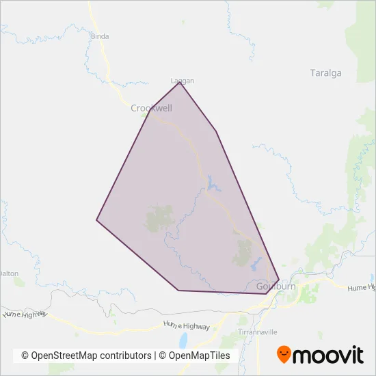 Mapa del área de cobertura de Roadcoach Goulburn