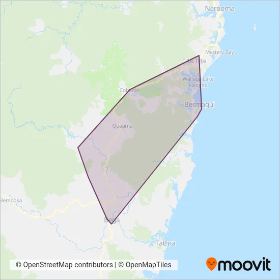 Mapa del área de cobertura de Bega Valley Coaches