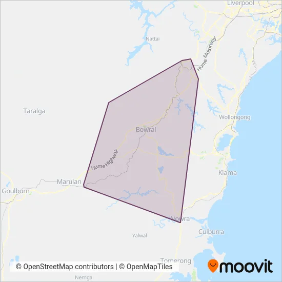 Mapa del área de cobertura de Berrima Buslines