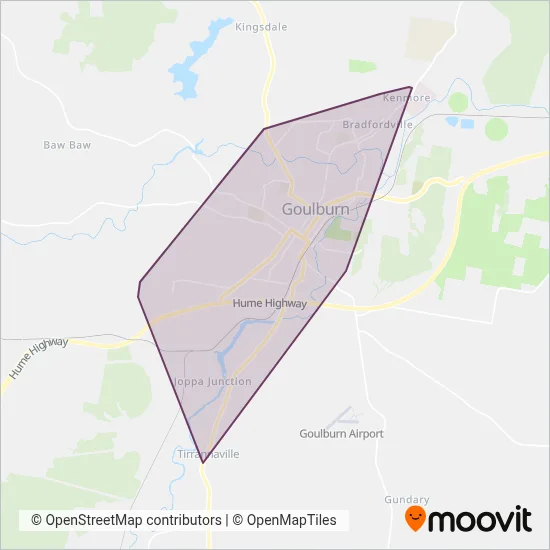 Mapa del área de cobertura de PBC Goulburn
