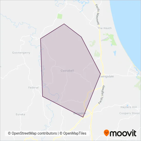 Mapa del área de cobertura de Bangalow Transit Pty Ltd