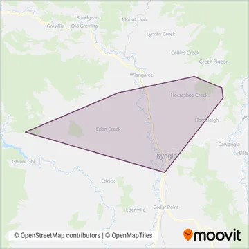 Mapa del área de cobertura de Kyogle Busco