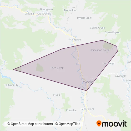Mapa del área de cobertura de Kyogle Busco