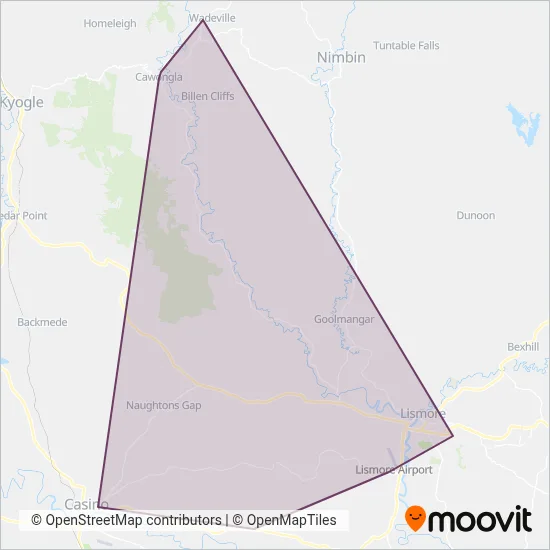 Mapa del área de cobertura de Simes Bros. Coaches