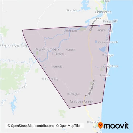 Mapa del área de cobertura de J & B Buses