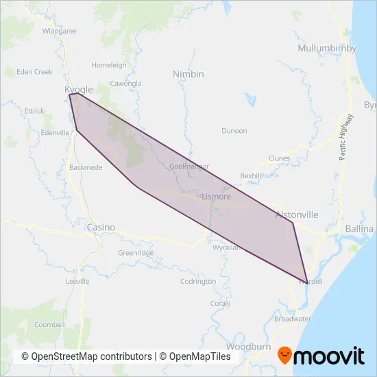 Mapa del área de cobertura de Dunoon Bus Service
