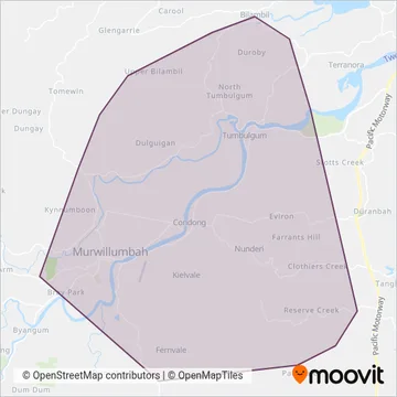 Mapa del área de cobertura de Gosel's Bus Service