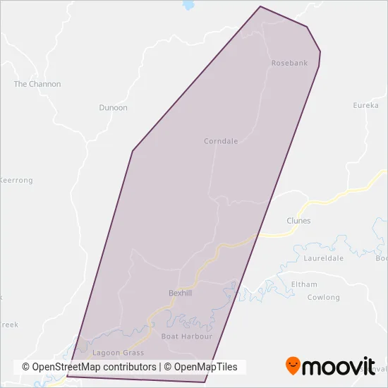 Mapa del área de cobertura de CCC Bus Service