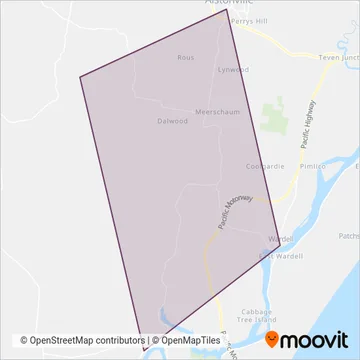 Mapa del área de cobertura de Alstonville Bus Service