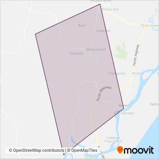 Mapa del área de cobertura de Alstonville Bus Service
