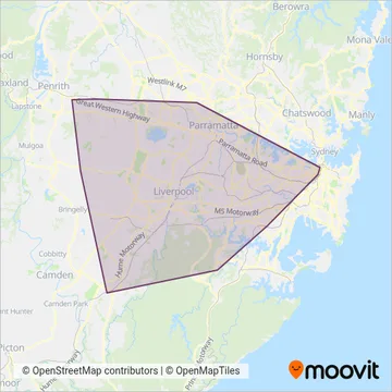 Mapa del área de cobertura de Transit Systems NSW