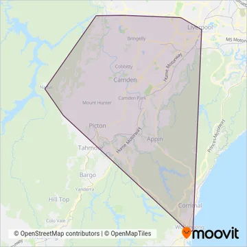Mapa del área de cobertura de Transit Systems NSW SW