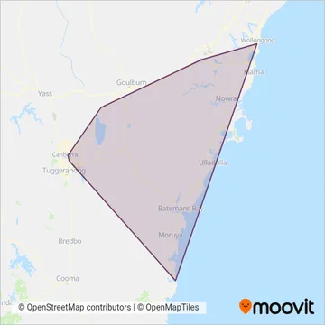 Mapa del área de cobertura de Murrays Coaches