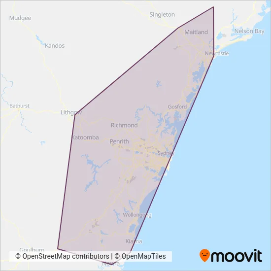 Mapa del área de cobertura de Intercity Trains