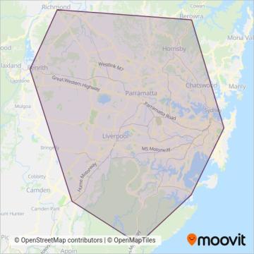 Mapa del área de cobertura de Sydney Trains