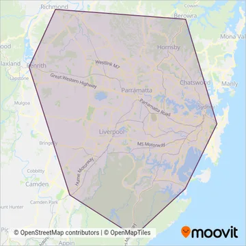 Mapa del área de cobertura de Sydney Trains
