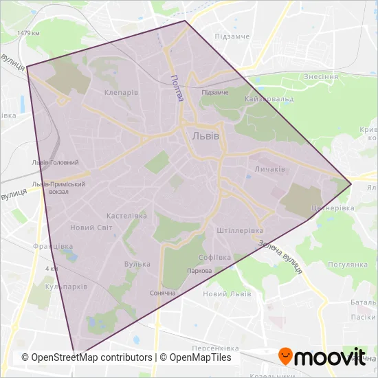 LvivElektroTrans (Tram) coverage area map