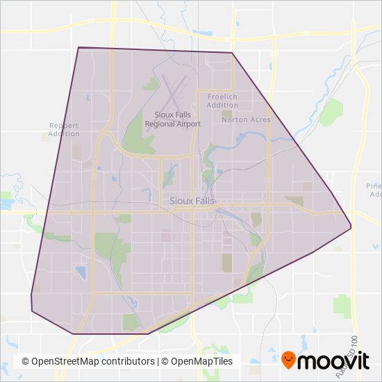 Mapa del área de cobertura de Sioux Area Metro