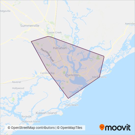 Mapa del área de cobertura de Charleston Area Regional Transportation Authority