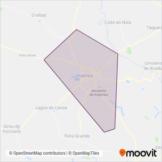 Mapa del área de cobertura de SMTT Arapiraca