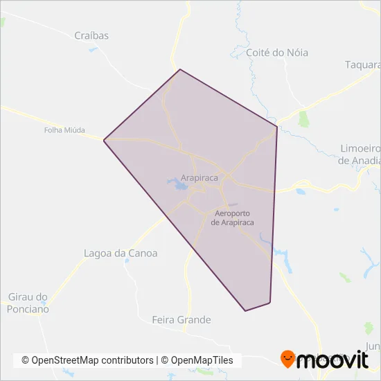Mapa da área de cobertura da SMTT Arapiraca