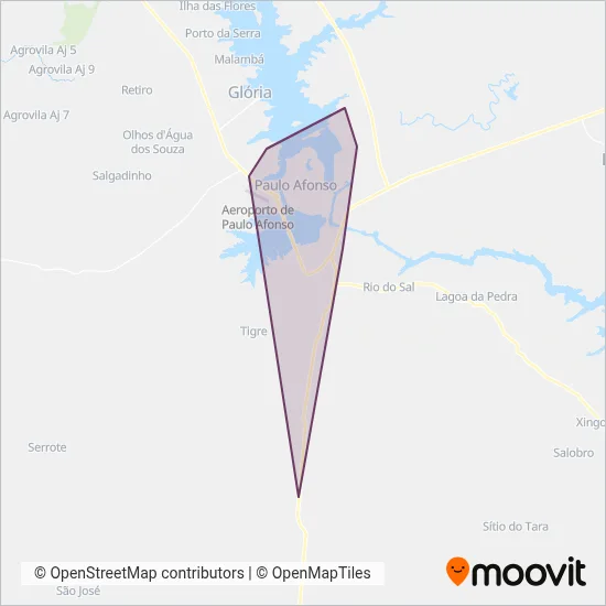 Mapa da área de cobertura da Atlântico Transportes