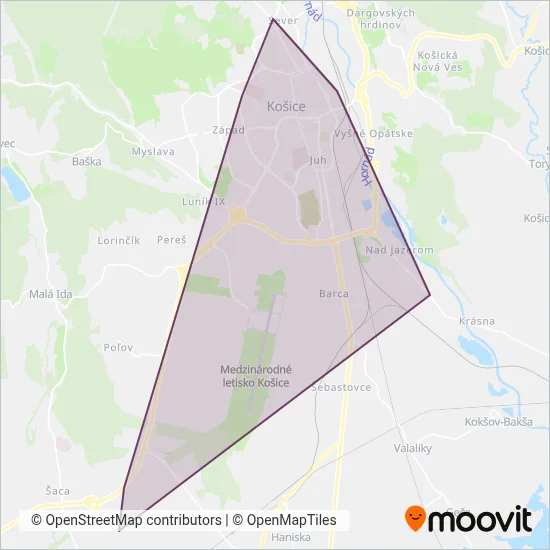 DPMK a.s. Košice (Tram) coverage area map
