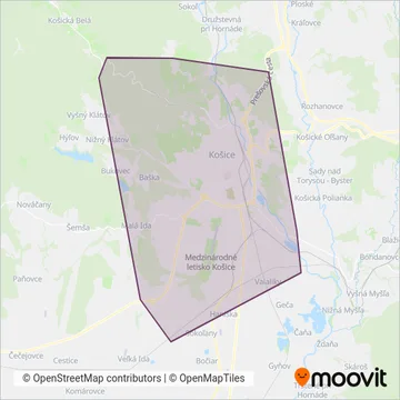 Dopravný podnik mesta Košice, a.s. coverage area map
