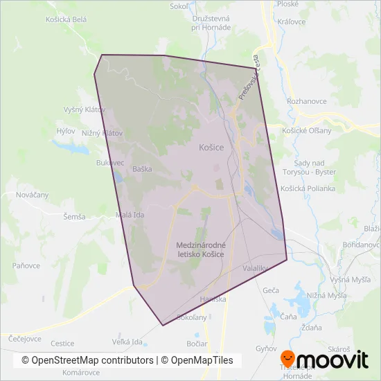 DPMK a.s. Košice (Bus) coverage area map
