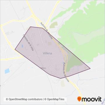 Mapa del área de cobertura de Villena - Bus Urbano