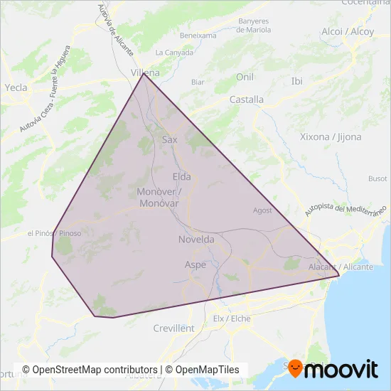 Cobertura del mapa de Vectalia - Bus Vinalopo
