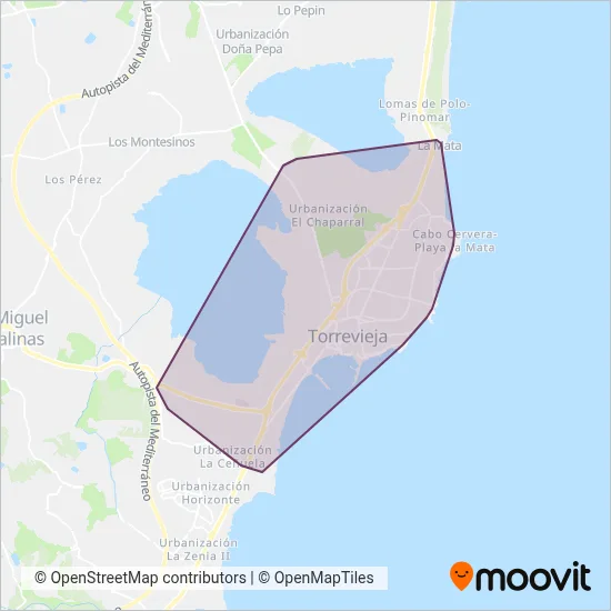 Cobertura del mapa de Avanza - Transporte Urbano de Torrevieja