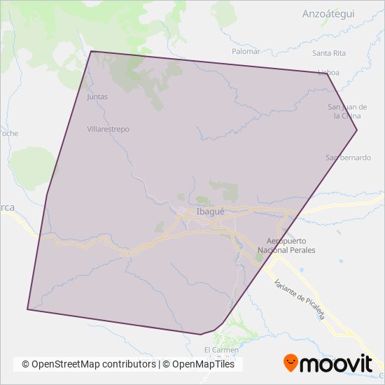 Mapa del área de cobertura de RUTAS VEREDALES