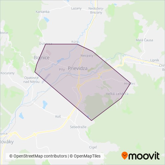 Slovenská autobusová doprava Prievidza coverage area map