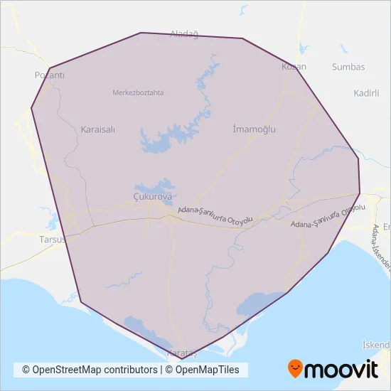 Adana Büyükşehir Belediyesi (Bus) coverage area map