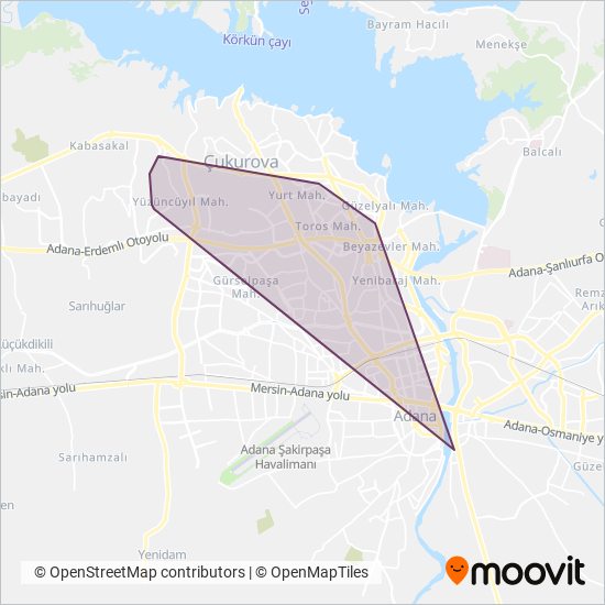 Adana Özel Halk Otobüsleri kapsama alanı haritası