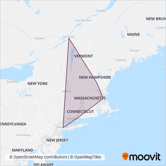 Mapa del área de cobertura de Greyhound-us