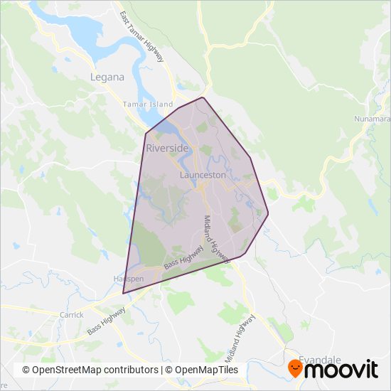 Metro Tasmania - Launceston coverage area map