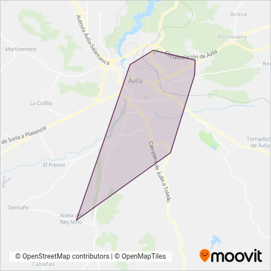 Mapa del área de cobertura de AvilaBus
