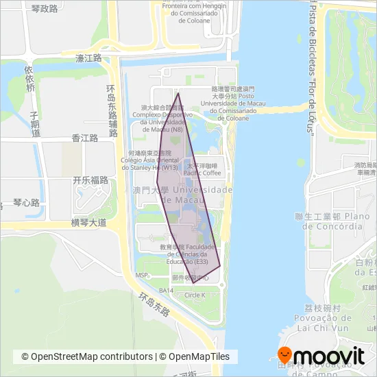 澳門大學巴士線路的覆蓋範圍