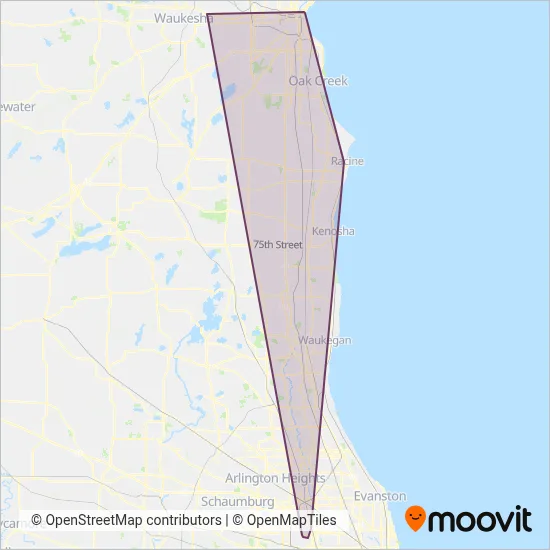 Mapa del área de cobertura de Wisconsin Coach Lines