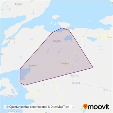 Balıkesir Büyükşehir Belediyesi coverage area map