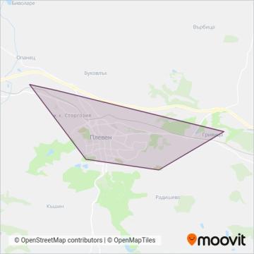 Карта на района на покритие на Тролейбусен транспорт ЕООД (Автобус)