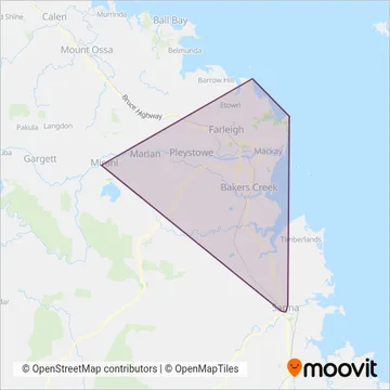 Mapa del área de cobertura de Mackay Transit Coaches