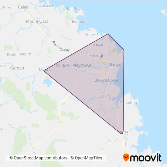 Mapa del área de cobertura de Mackay Transit Coaches